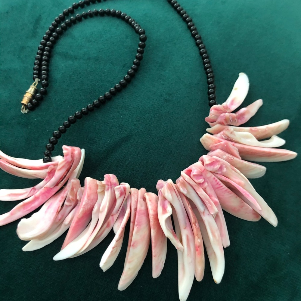 Pink and Black Beaded Shell Necklace